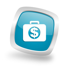 financial square blue glossy chrome silver metallic web icon