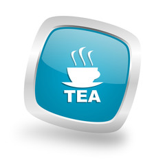 tea square blue glossy chrome silver metallic web icon