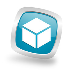 box square blue glossy chrome silver metallic web icon