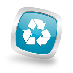 recycle square blue glossy chrome silver metallic web icon
