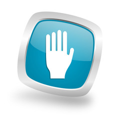 stop square blue glossy chrome silver metallic web icon
