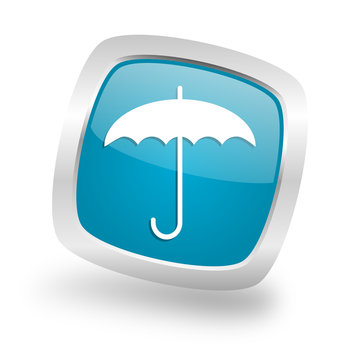 umbrella square blue glossy chrome silver metallic web icon