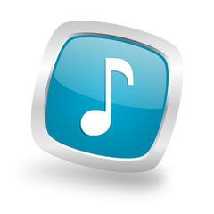 music square blue glossy chrome silver metallic web icon