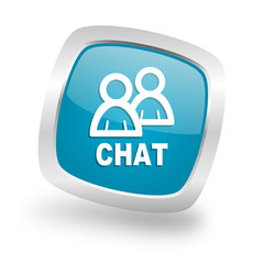 chat square blue glossy chrome silver metallic web icon