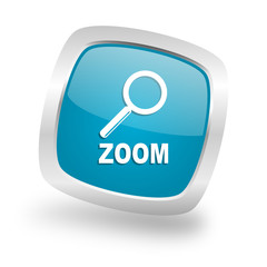 zoom square blue glossy chrome silver metallic web icon
