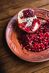 Pieces and grains of ripe pomegranate