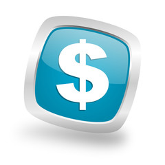 dollar square blue glossy chrome silver metallic web icon