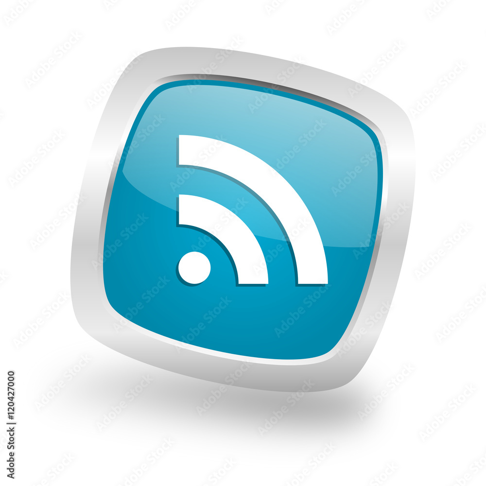 Poster rss square blue glossy chrome silver metallic web icon