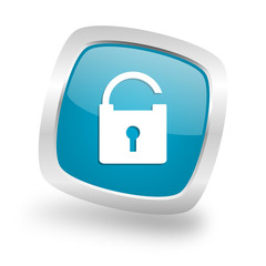 padlock square blue glossy chrome silver metallic web icon