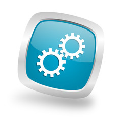 gear square blue glossy chrome silver metallic web icon