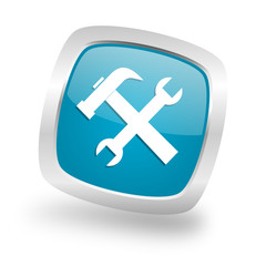 Fototapeta premium tool square blue glossy chrome silver metallic web icon
