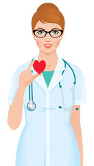 Fototapeta na wymiar Vector illustration of a female doctor or nurse with stethoscope