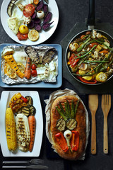 Tasty dishes of grilled vegetables