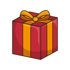red gift box present with yellow ribbon. vector illustration