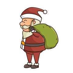 santa claus cartoon with green sack. christmas season symbol. vector illustration
