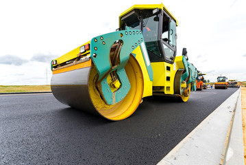 Road roller working on the construction site