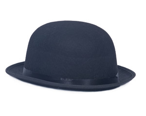 Classic black bowler hat on white background