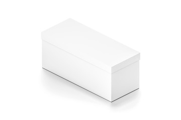 White wide horizontal rectangle blank box with cover from isometric angle.