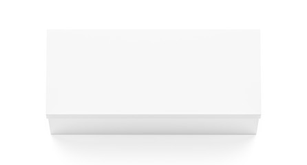 White wide horizontal rectangle blank box with cover from top angle.