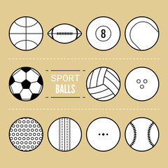 Set of sport balls for games. Flat icons, sports equipment.
