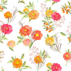 Vector illustration of floral seamless. Hand drawn beautiful flo