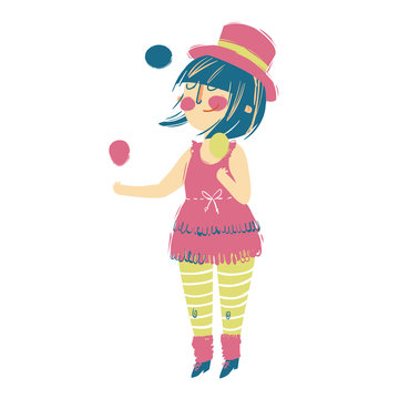 Vector juggler girl Cartoon Illustration