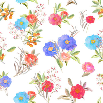 Vector illustration of floral seamless. Hand drawn beautiful col