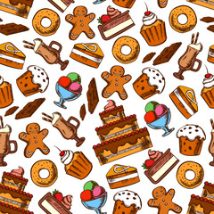 Cakes, coffee and ice cream seamless pattern