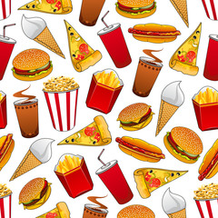 Junk food seamless pattern with fastfood dinner