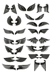 Heraldic black wings vector icons set
