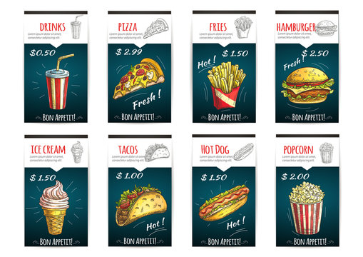 Fast food menu price posters with description
