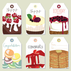 Light gold pink tag with blueberry cheese cake,pie,strawberry ca