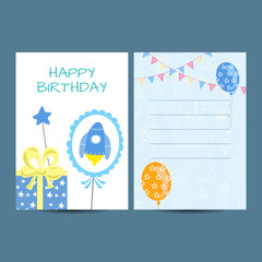 Happy birthday kids postcard template vector holiday illustration