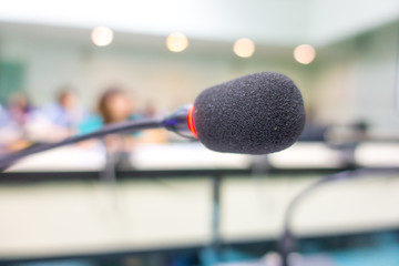 Black microphone in conference room ( Filtered image processed v