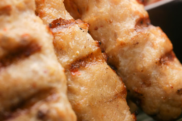 Close up view of minced meat skewers 