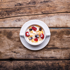 Top view image of corn flakes breakfast background