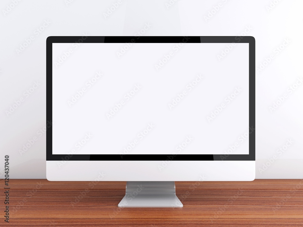 Poster 3d desktop with computer. mock up