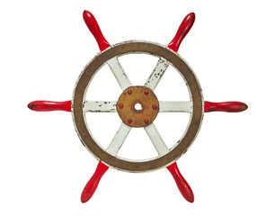 worn boat steering wheel isolated on the white