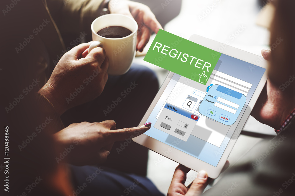Poster register enter apply list subscribe application concept