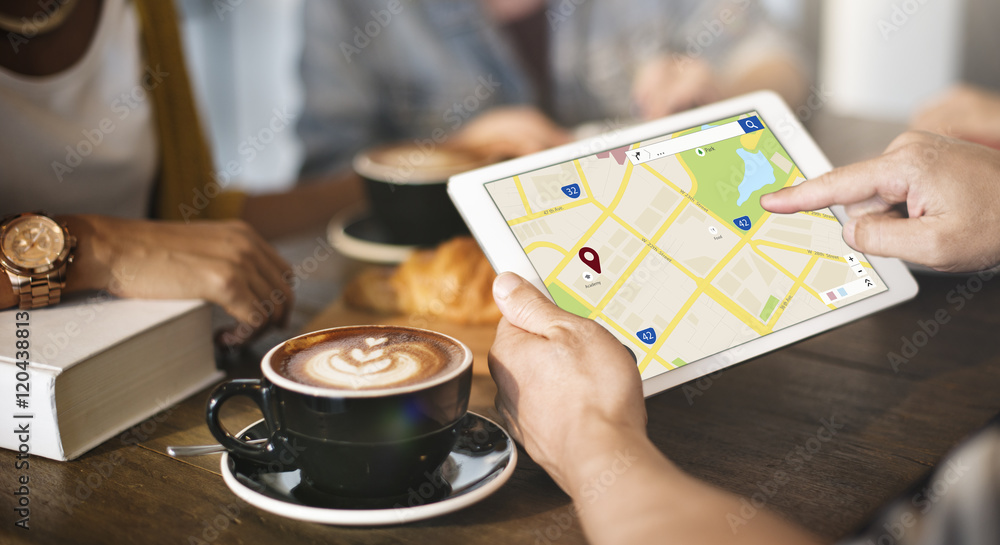 Poster navigation gps application position checking concept