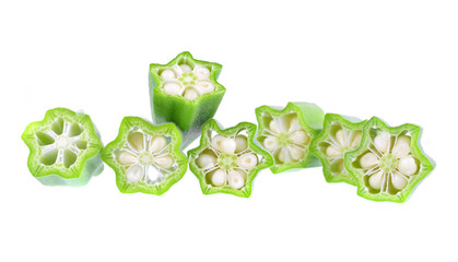 Sliced okra isolated on the white backgroud.