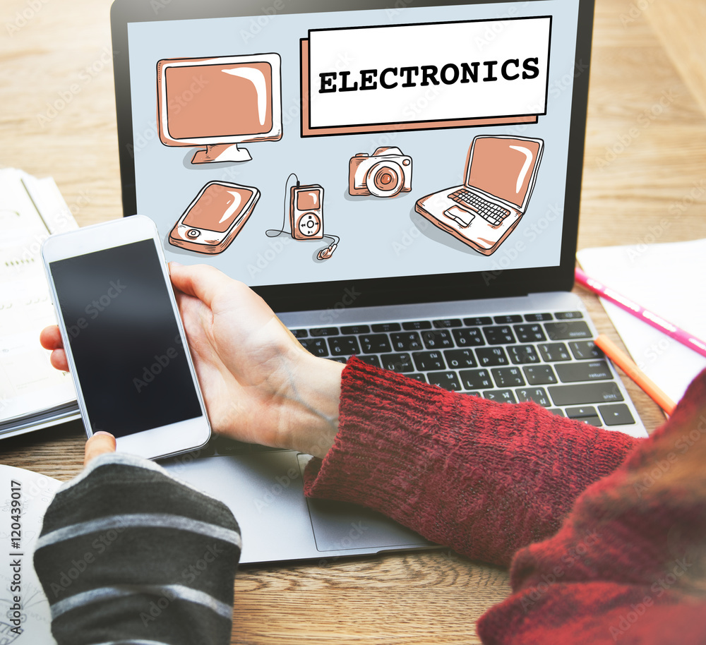 Poster electronics gadget connection multi-tasking concept