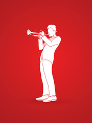 Trumpeter playing trumpet graphic vector.