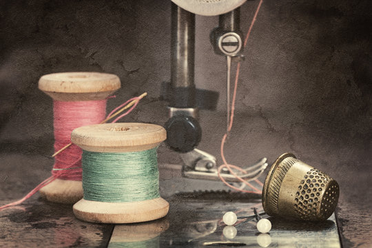 Vintage sewing thread on sewing machine