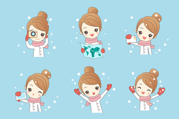 Fototapeta premium cartoon woman travle happily