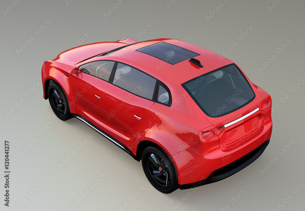 Poster rear view of red electric suv concept car isolated on gray background. 3d rendering image with clipp