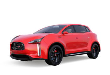 Red electric SUV concept car isolated on white background. 3D rendering image with clipping path. 