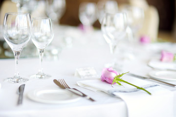 Beautiful table set for some festive event, party or wedding