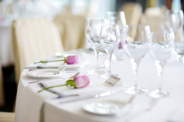 Beautiful table set for some festive event, party or wedding