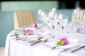 Beautiful table set for some festive event, party or wedding